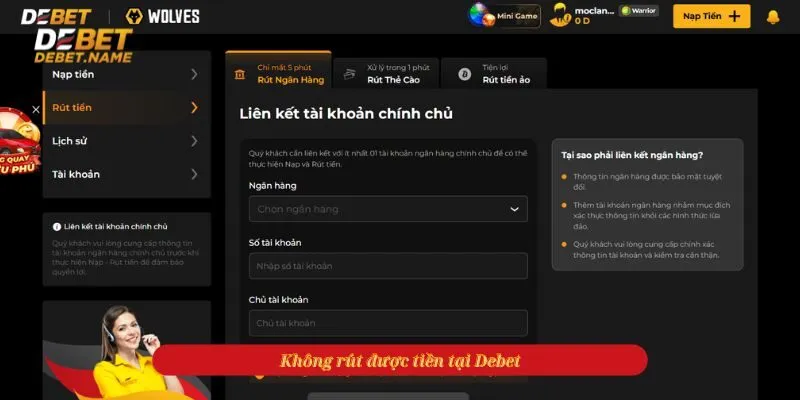 Không rút được tiền tại Debet: Nguyên nhân và cách xử lý
