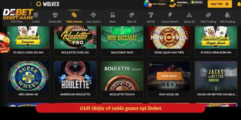 Giới thiệu về table game tại Debet