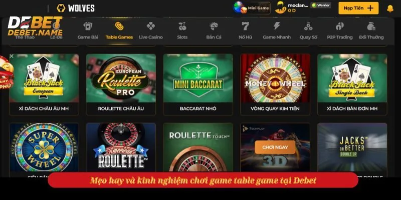 Mẹo hay và kinh nghiệm chơi game table game tại Debet