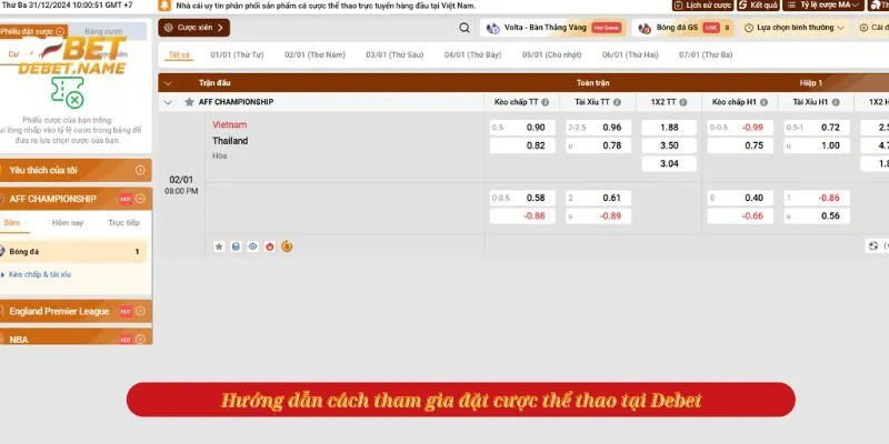 Hướng dẫn cách tham gia đặt cược thể thao tại Debet